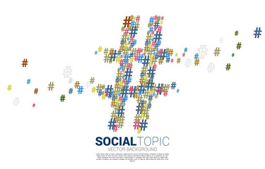 Big Hash tag from small hash flow background .concept for social media topic and news.