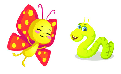 funny cartoon butterfly and worm