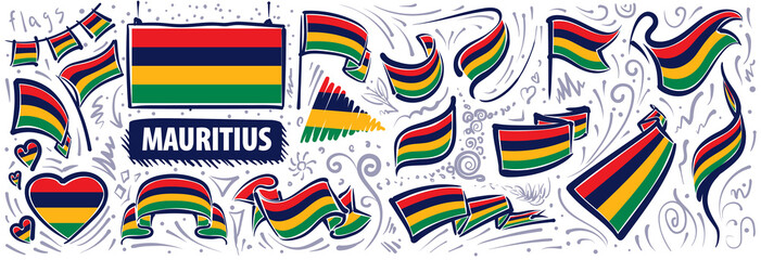 Vector set of the national flag of Mauritius in various creative designs