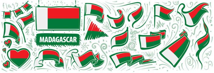 Vector set of the national flag of Madagascar in various creative designs