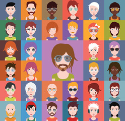 Fototapeta na wymiar Set of 25 color, different avatar