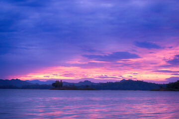 Fototapeta na wymiar Colorful beautiful evening sunset above the lake, Nature Background