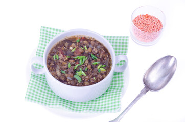 Vegetarian thick soup with vegetables and lentils