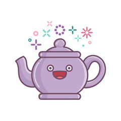 kawaii tea kettle icon cartoon illustration
