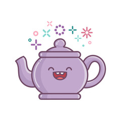 kawaii tea kettle icon cartoon illustration