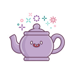 kawaii tea kettle icon cartoon illustration