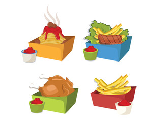 Spaghetti,Steak,Roasted Chicken,french fries