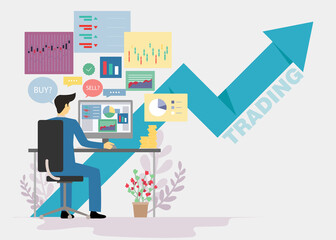 Trading market analysis  Businessman working for  success Creativity  Idea and Concept Illustration flat design.