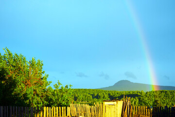 wooden fence with rainbow