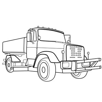 sketch of a truck, coloring book, isolated object on white background, vector illustration,