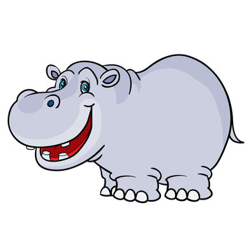 cute hippo, cartoon illustration, isolated object on white background, vector illustration,