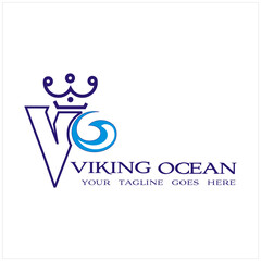 crown with v letter and sea wave logo design inspiration