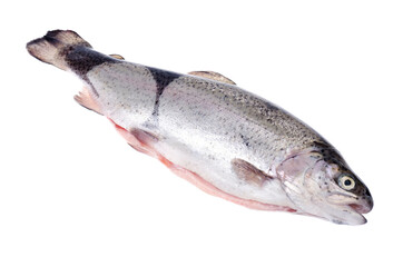 Rainbow trout peeled for cooking fish dishes on white background.