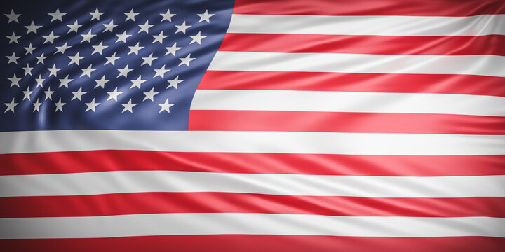 Beautiful American Flag Wave Close Up for Memorial Day or 4th of July on banner background with copy space.,3d model and illustration.
