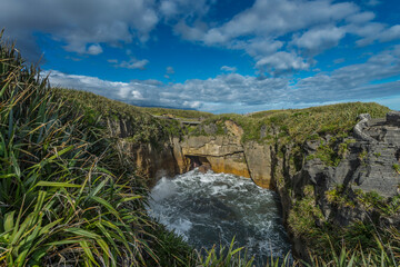 Pancake Rocks Blowhole in South Island New Zealand