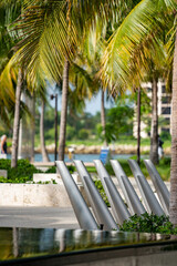 Photo of a colorful Miami Beach park scene blurry background
