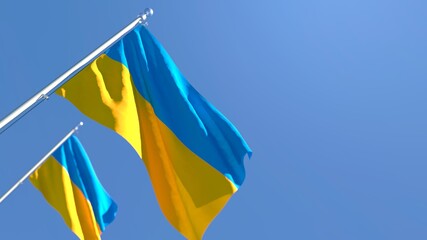 3D rendering of the national flag of Ukraine waving in the wind