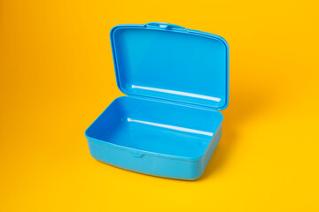 Plastic lunch box on white background, food container for school