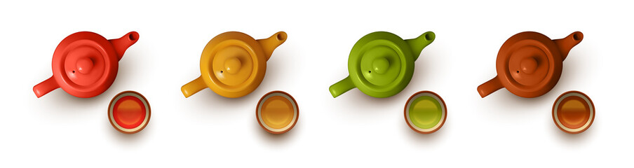 Set of teapots and cups