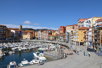 The beautiful sunlit port of Bermeo in the Basque Country, Spain