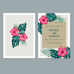 Wedding Invitation Card template, with leaf & floral background