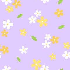 Mini Yellow and White Flower Seamless Pattern with Purple Background