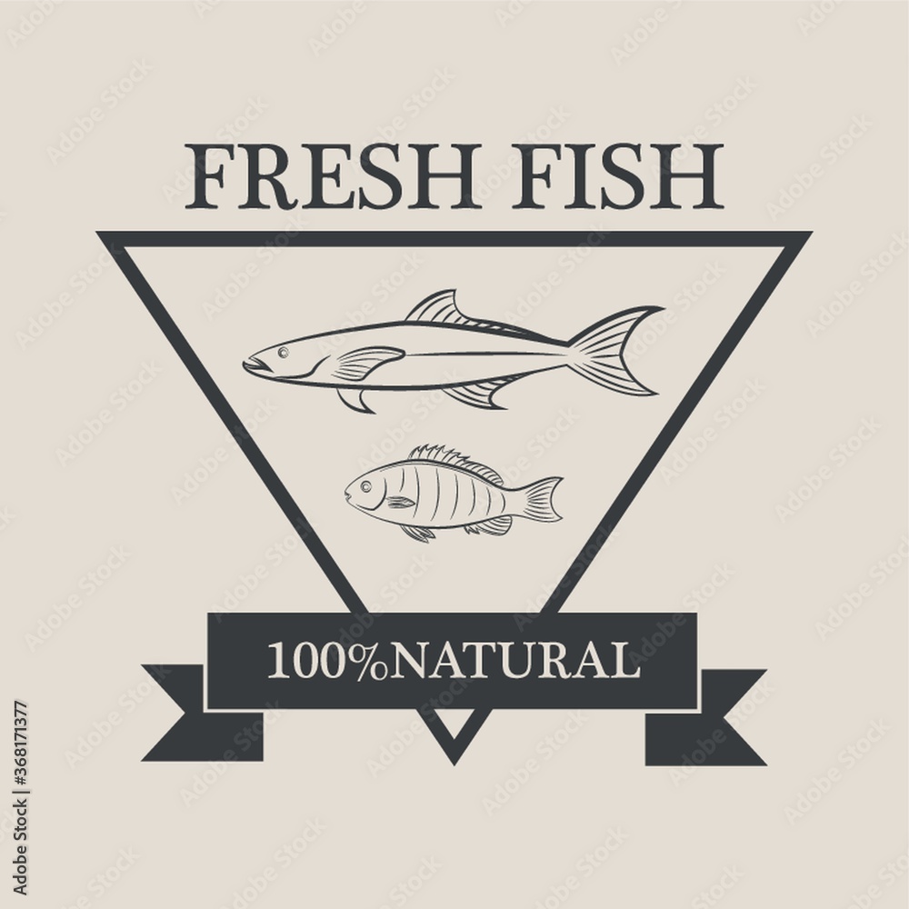 Wall mural hundred percent natural fish label