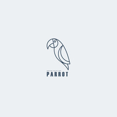 Parrot logo design template. Tropic animal badge for veterinary clinic, pet food. line art
