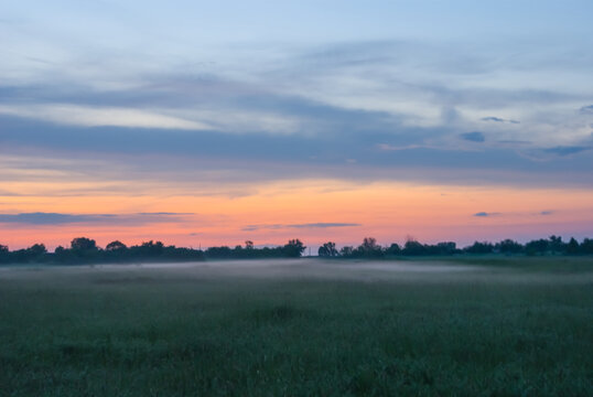 rural field in a mist at the twilight © Yuriy Kulik