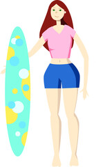 vector illustration of a woman with a surfboard