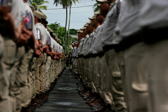 salvador, bahia / brazil - august 2, 2016: Soldiers from the Bahia Military Police are seen during a presentation at Vila Militar in the city of Salvador. 