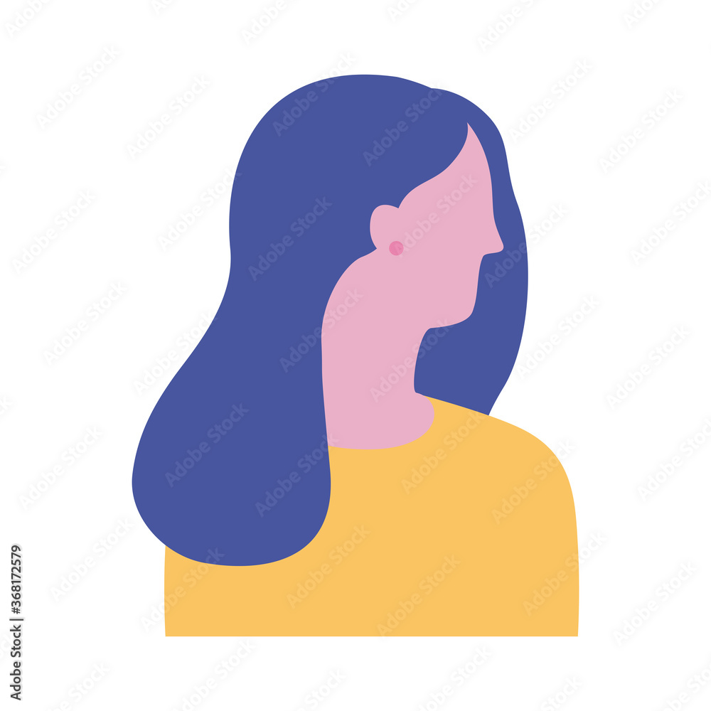 Wall mural young woman profile avatar character flat style icon