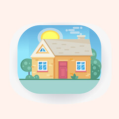 Sunny weather in a country house with trees, grass