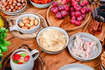 Traditional Georgian sweets and desserts. Baklava, nakhini, khinkali, matzoon, churchkhela, shotis puri or shoti