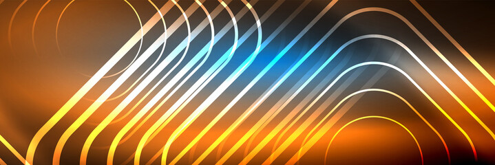 Shiny neon glowing techno lines, hi-tech futuristic abstract background template with square shapes