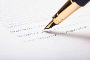 Form for signature. Selective focus
