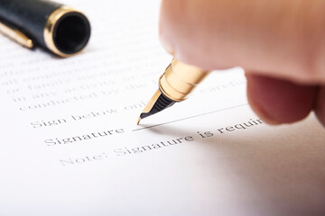 Form for signature. Selective focus

