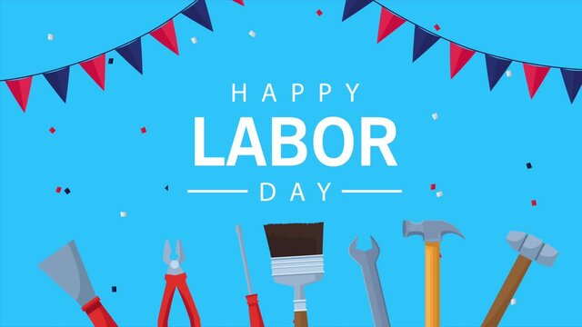 happy labor day celebration with tools and garlands
