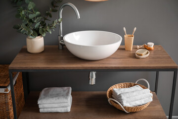 Sink in interior of modern stylish bathroom