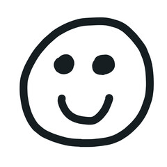 Emotion on face. Happy. Hand drawn doodle. Black image isolated on white background. Simple hand made creative style. Vector EPS 10. 