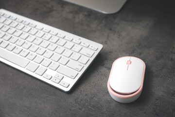 PC mouse and keyboard on table
