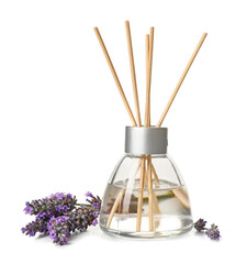 Herbal reed diffuser on white background