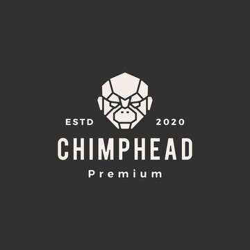 chimp head hipster vintage logo vector icon illustration