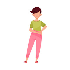 Short-haired Woman Wearing Sweatshirt and Jeans Standing Vector Illustration