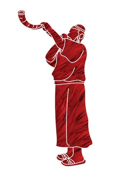 red figure blowing shofar clip art preview