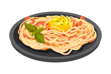 Spaghetti with Meat as Italian Cuisine Dish Vector Illustration