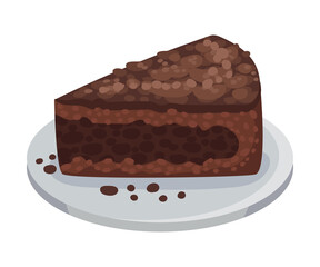 Piece of Chocolate Cake as Italian Cuisine Dessert Vector Illustration