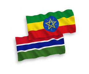 Flags of Republic of Gambia and Ethiopia on a white background
