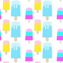 Vector seamless pattern with ice cream.Cartoon cute style. Modern summer fashion print background.