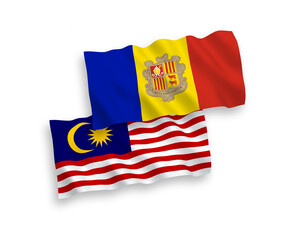 Flags of Andorra and Malaysia on a white background